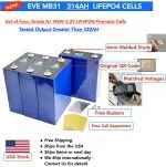 Set of Four Matched 314AH EVE LiFePO4 Prismatic Cells with Welded Studs